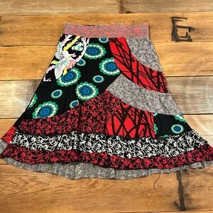 Desigual Red & Black Midi Skirt Size S